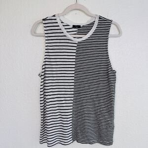Rails Linen Top Womens Small Mix Striped Split Tank Black White Casual Summer S